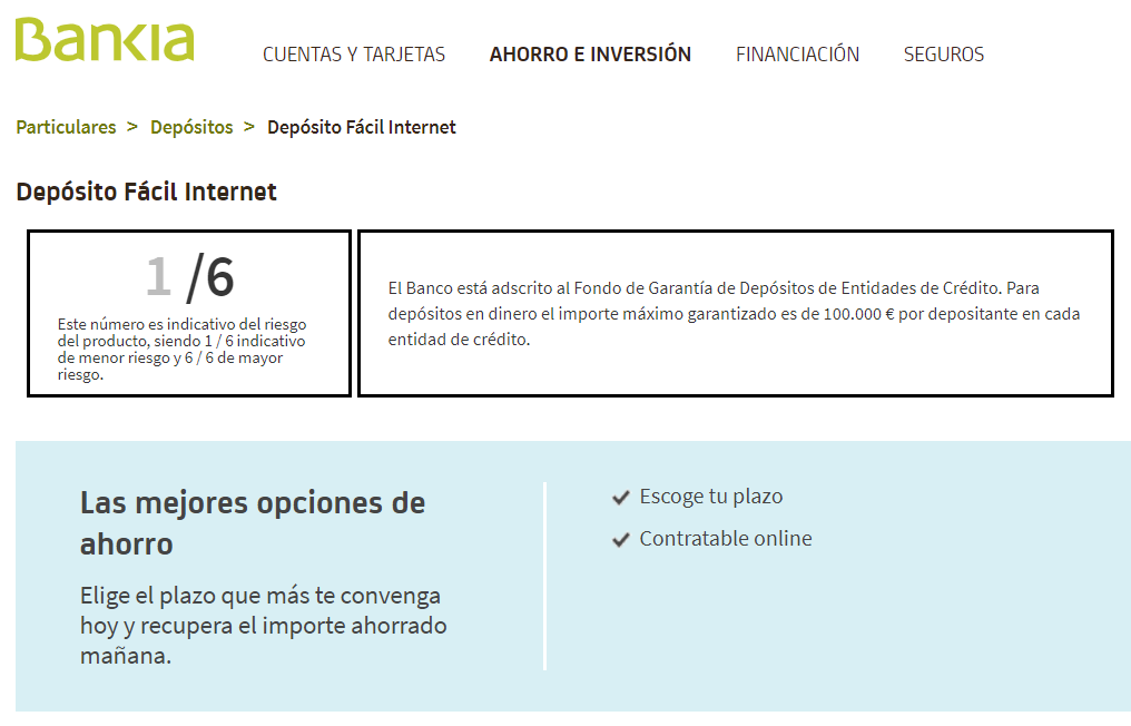 Depósito Fácil Internet Bankia