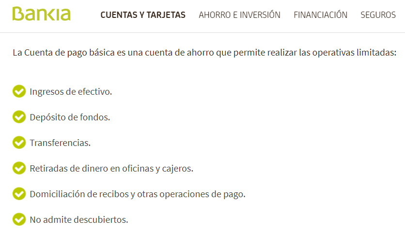 Operativas limitadas Bankia