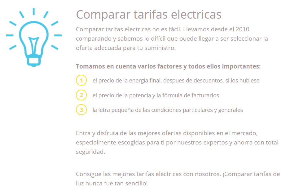 Comparador de tarifas eléctricas Tarifas de Luz