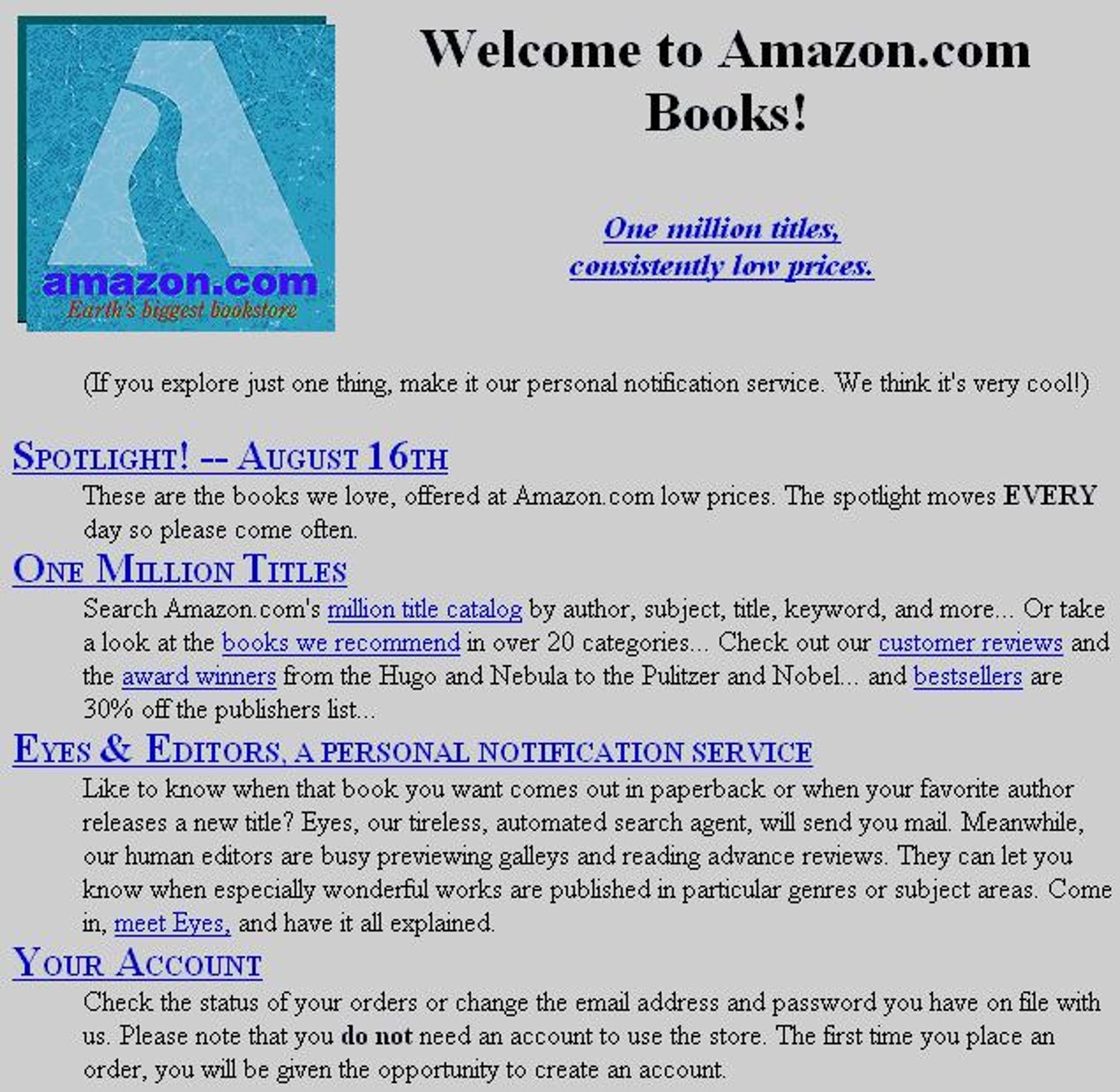 Amazon home page 1995