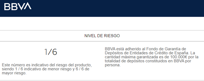 Nivel de riesgo cuenta menores BBVA