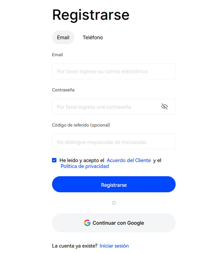 Registro en BingX