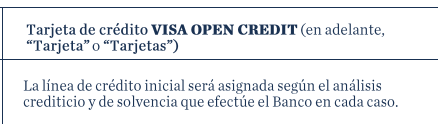 Tarjeta de crédito VISA OPEN CREDIT de Openbank